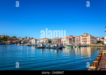 Saint-Jean-de-Luz, France - September 08, 2019 - View of the harbor and the village dwellings Stock Photo