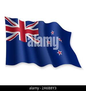 3D Realistic waving Flag of New Zealand on white background Stock Vector