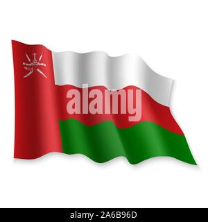 3D Realistic waving Flag of Oman on white background Stock Vector