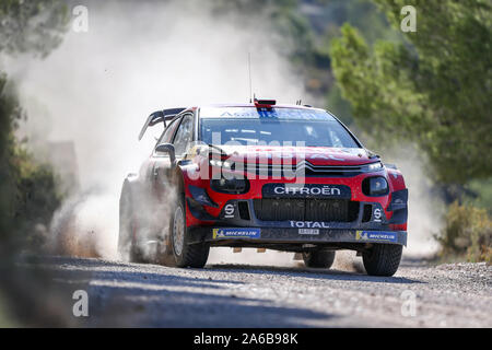 Salou, Catalonia, Spain. 25th Oct, 2019. World Rally Championship, Spain Rally, Gandesa 2 stage; CITROEN TOTAL WRT driver Sebastien OGIER and co-driver Julien INGRASSIA in their CITROEN C3 WRC - Editorial Use Credit: Action Plus Sports/Alamy Live News Stock Photo