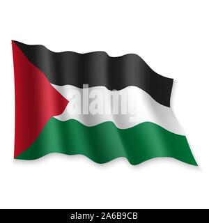 3D Realistic waving Flag of Palestine on white background Stock Vector