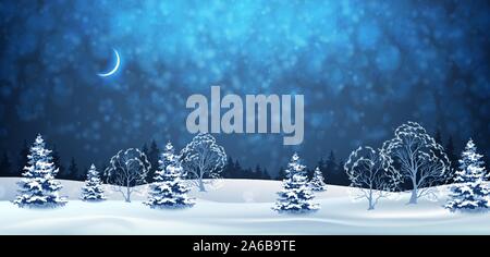 Winter Night Landscape Stock Vector