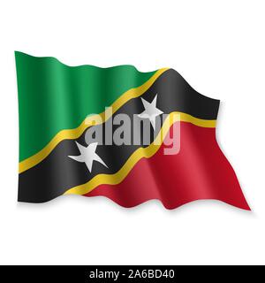 3D Realistic waving Flag of Saint Kitts on white background Stock Vector