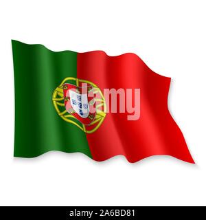 3D Realistic waving Flag of Portugal on white background Stock Vector
