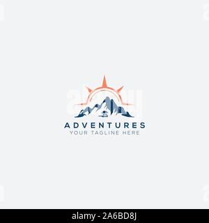 vans adventure mountain and compass sun logo Stock Vector
