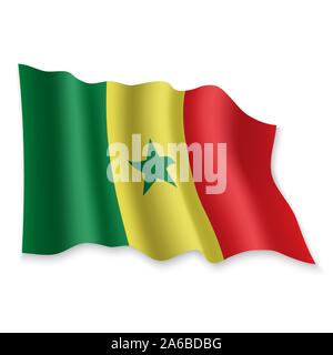 3D Realistic waving Flag of Senegal on white background Stock Vector