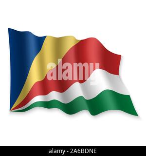 3D Realistic waving Flag of Seychelles on white background Stock Vector