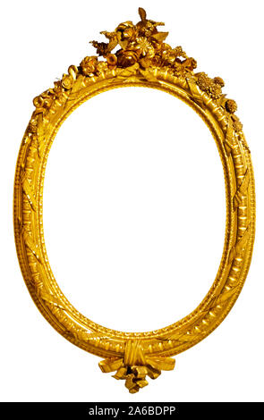 oval gold picture frame. Isolated over white background, may be used for photo or picture Stock Photo