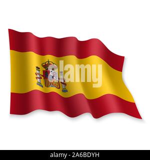 3D Realistic waving Flag of Spain on white background Stock Vector