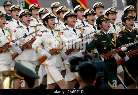 Beijing, China. 25th Oct, 2019. Chinese soldiers perform military honor guard duties for a welcoming ceremony at the Great Hall of the People in Beijing on Friday, October 25, 2019. China's defense spending will rise 7.5 percent from 2018, as it is closely watched worldwide for clues to the country's strategic military intentions. Photo by Stephen Shaver/UPI Credit: UPI/Alamy Live News Stock Photo