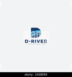 initial Letter D and wave like river logo Stock Vector