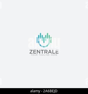 zentrale logo with initial blue wave Stock Vector