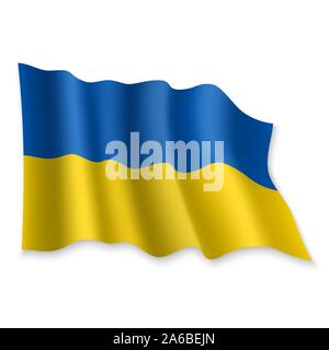 3D Realistic waving Flag of Ukraine on white background Stock Vector