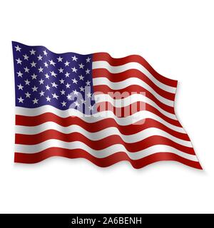 3D Realistic waving Flag of United States on white background Stock Vector