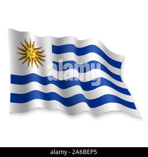 3D Realistic waving Flag of Uruguay on white background Stock Vector