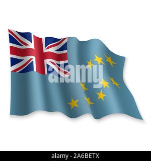 3D Realistic waving Flag of Tuvalu on white background Stock Vector