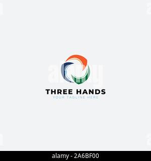 three hands abstract circle logo designs Stock Vector