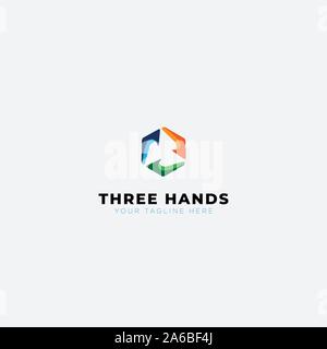 three hands abstract circle logo designs Stock Vector