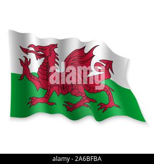 3D Realistic waving Flag of Wales on white background Stock Vector