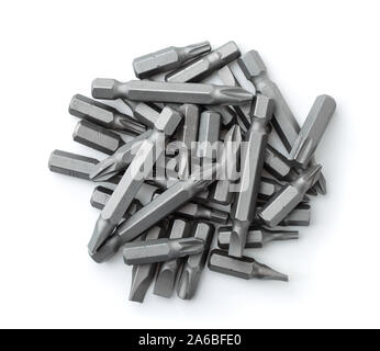 Top view of replacement impact screwdriver bits isolated on white Stock Photo