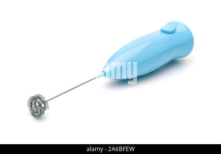 Blue electric milk frother isolated on white Stock Photo