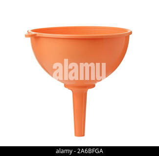 Front view of orange plastic funnel isolated on white Stock Photo