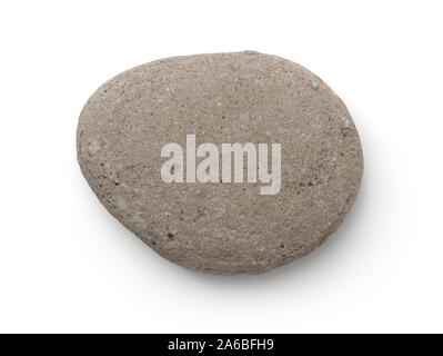 Top view of single gray pebble isolated on white Stock Photo
