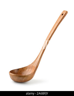 Empty wooden ladle isolated on white Stock Photo