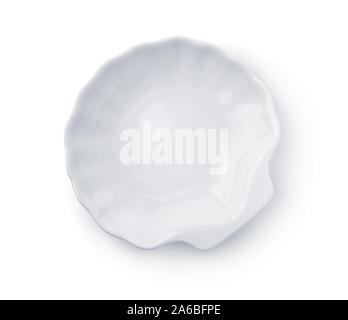 Top view of empty ceramic shell plate isolated on white Stock Photo