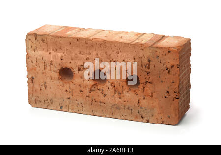 Single rough red clay  brick isolated on white Stock Photo