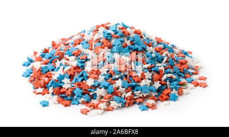 Heap of stars confetti candy sprinkles isolated on white Stock Photo
