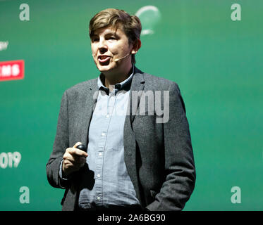 Tony Veale , Engineer, at the University College Dublin, giving a talk entitled 'Twitterbots: good, bad or quirky', on the Technology Stage, at New Scientist Live 2019 Stock Photo