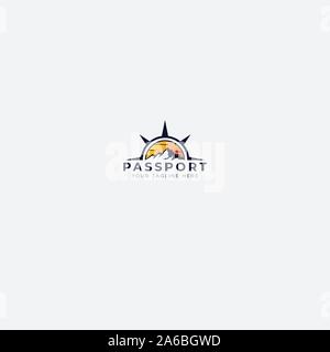 passport outdoor logo designs mountain and compass logo Stock Vector