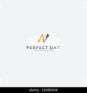 Perfect Day logo with letter P and D logo sun Stock Vector