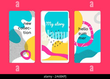 Hello summer onboarding screens cartoon templates set Stock Vector