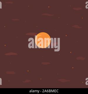 Night sky with stars, clouds and moon purple background. Colorful illustration Stock Vector