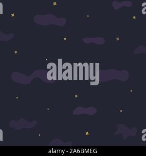 Night sky with stars and clouds blue background. Colorful illustration Stock Vector