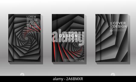 Vector collection of book cover backgrounds. The hexagon shape overlaps with the red luster. illustration of eps vector design 10. Stock Vector