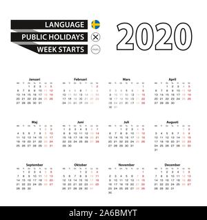 Calendar in Swedish language for year 2020, 2021, 2022, 2023, 2024 ...