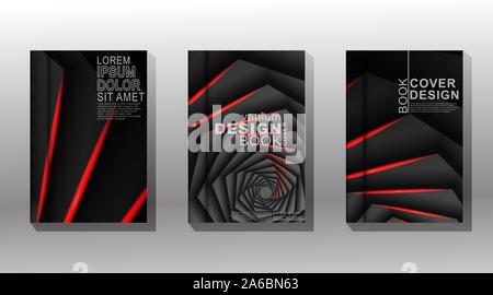 Vector collection of book cover backgrounds. The hexagon shape overlaps with the red luster. illustration of eps vector design 10. Stock Vector