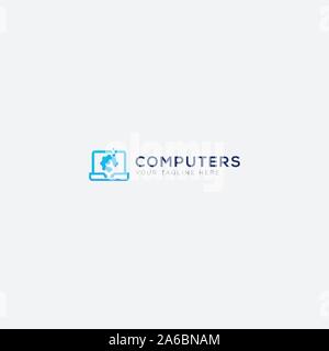 Computer and usb pen service logo design Stock Vector