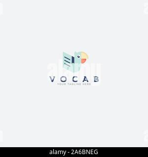 parrot and book logo designs for vocab logo Stock Vector