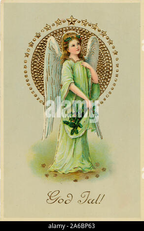 Antique Postcard Angel Ringing Bell Christmas New Year Written 1900 to Nelly RARE SWIZZ STAMP