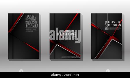 Vector illustration with minimal book cover design. set of overlapping square covers with a dark red background Stock Vector