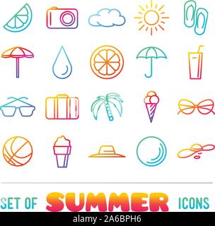 Vacation themed icons with thin lines and gradient Stock Vector
