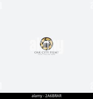 Gold and black Oak City Film Logo Design studio Stock Vector