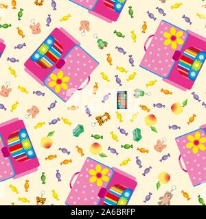 Seamless school pattern. Background with school objects Stock Vector