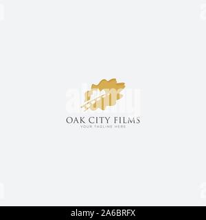 Gold and black Oak City Film Logo Design studio Stock Vector