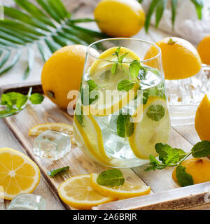 Homemade refreshing lemonade made from citrus fruits close up Stock Photo