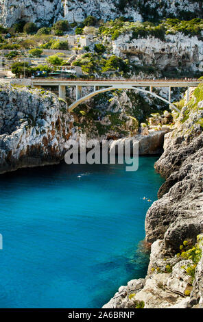 Panoramic view over the Ciolo bridge, Gagliano del Capo, Puglia, Italy Stock Photo